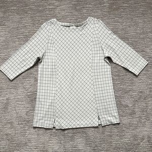 J Jill Shirt Womens XL Gray Windowpane Tunic 3/4 Sleeve Ponte Knit Capsule